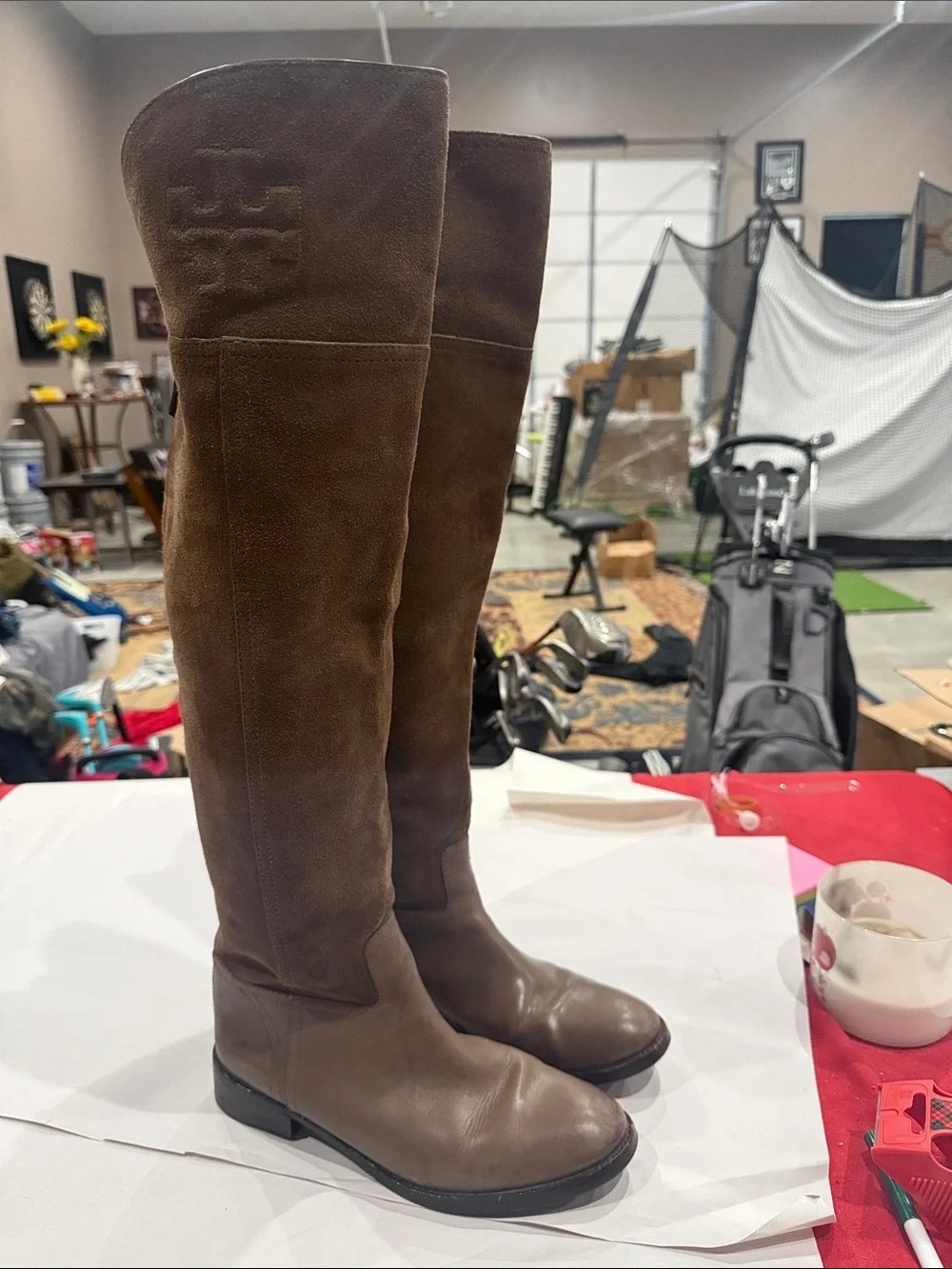 Tory Burch Dual-Tone Brown Leather & Suede Knee Boots